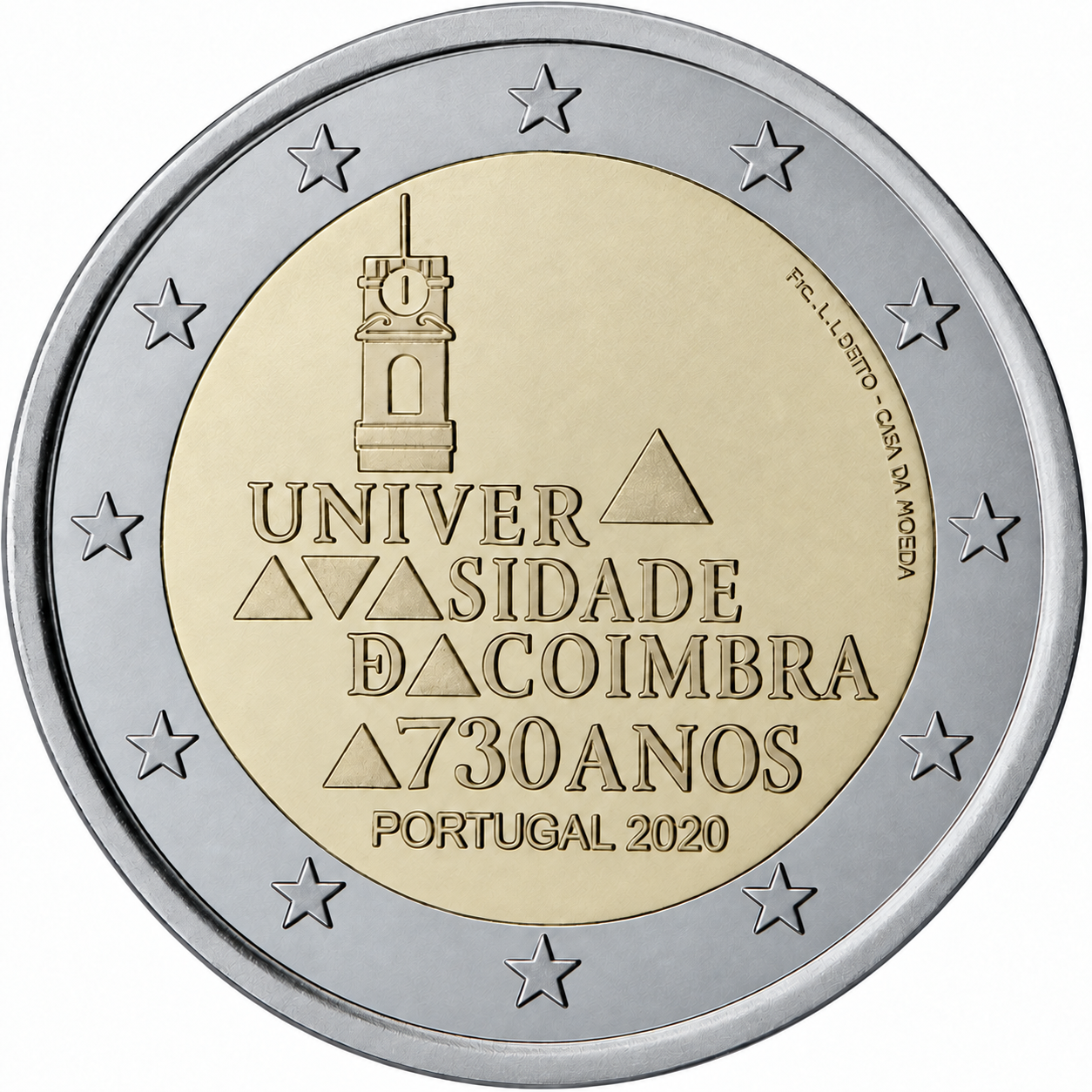 2 Euros 730 years of the University of Coimbra (Uncoloured)